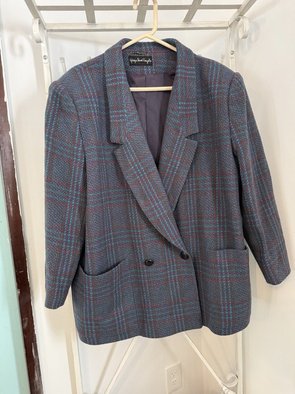 VTG Giorgio Sant’Angelo 100% Wool Blazer Jacket Plaid Preppy 90s Grandpa Core 22